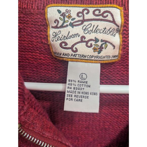 VINTAGE red fair isle style zip front cardigan by Heirloom Collectables,. Large - Picture 2 of 8